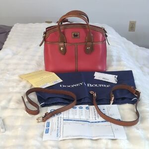 Dooney & Bourke Saffiano Leather Red and Tan Satchel
